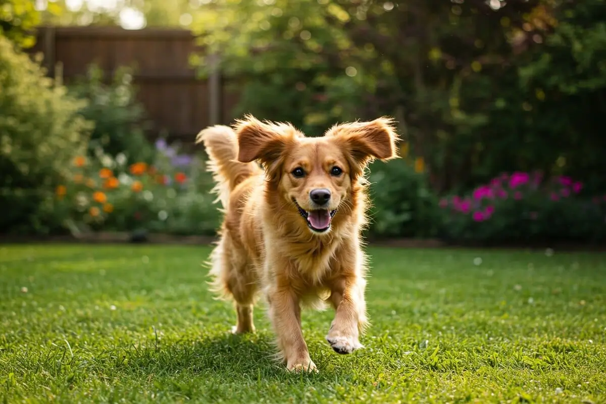 Golden Retriever Cross Cavalier King Charles Spaniel, medium-sized dog with a soft, silky coat and friendly demeanor.